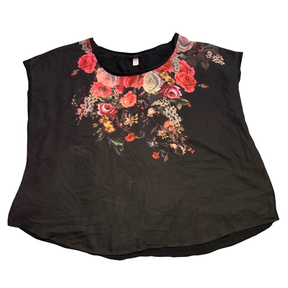 Torrid Plus Size Black Floral Dolman Blouse Top Size 4/4X